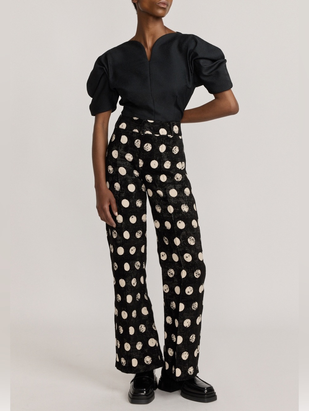 NWT DESTREE Black polka dots straight pants FR:36/Small US: 2-4